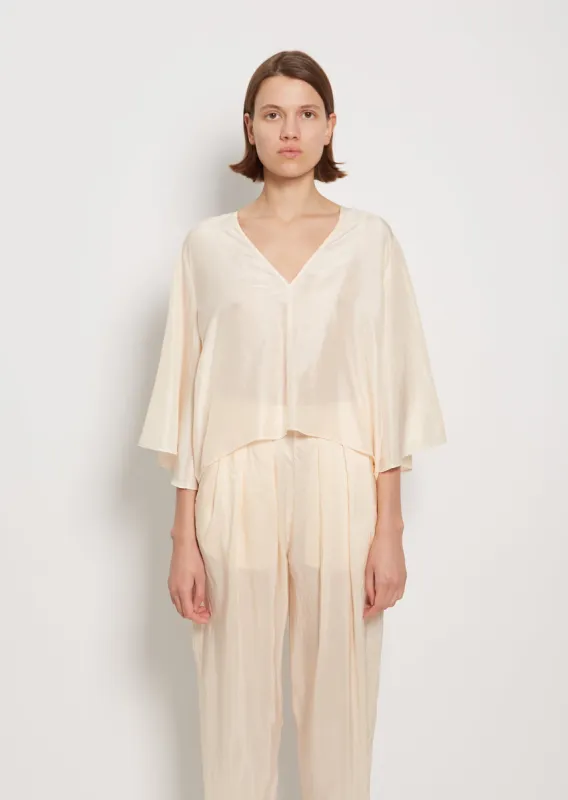Silk Habotai V-Neck Blouse sold by La Garconne