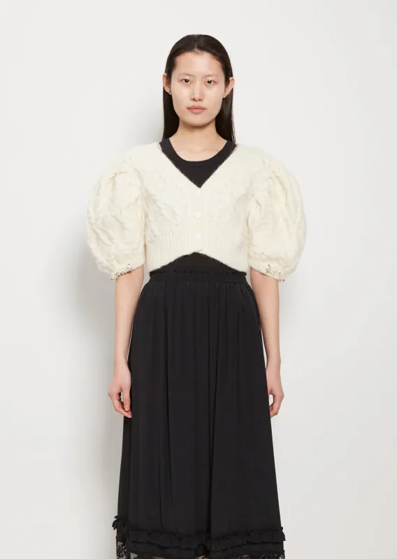 Cropped Puff Beaded Cardigan sold by La Garconne