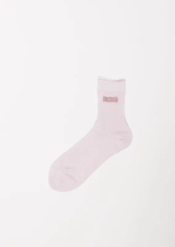 Bow Ribbed Socks — Light Pink sold by La Garconne