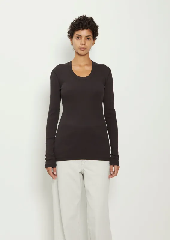 Rib Long Sleeve Cotton T-Shirt — Squid Ink sold by La Garconne