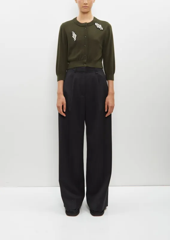 Faux Fur Pocket Pleated Wide Leg Trousers sold by La Garconne