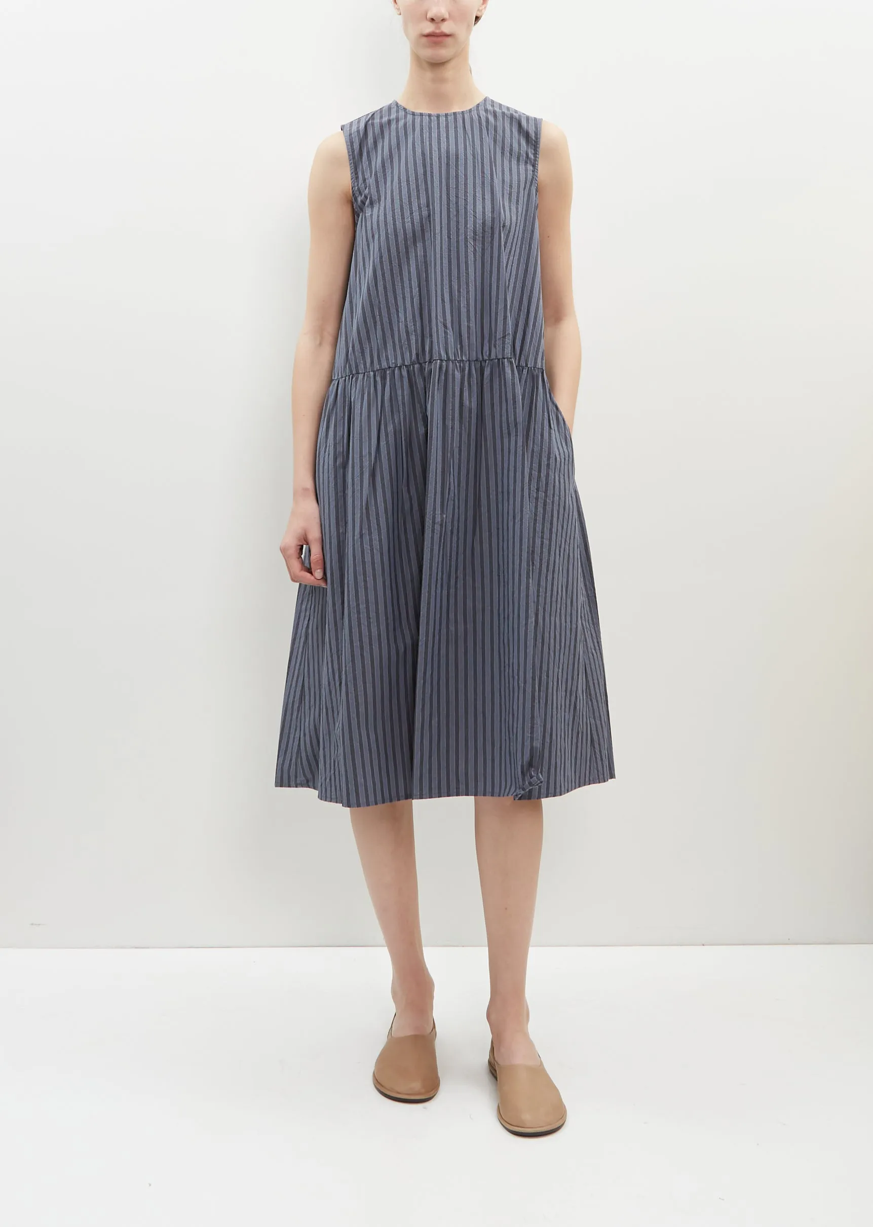 Pinstripe Cotton Sleeveless Dress sold by La Garconne