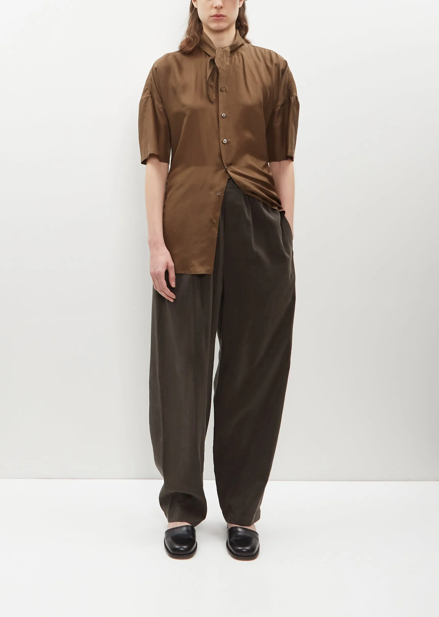 Silk Blend Relaxed Pants — Dark Espresso sold by La Garconne
