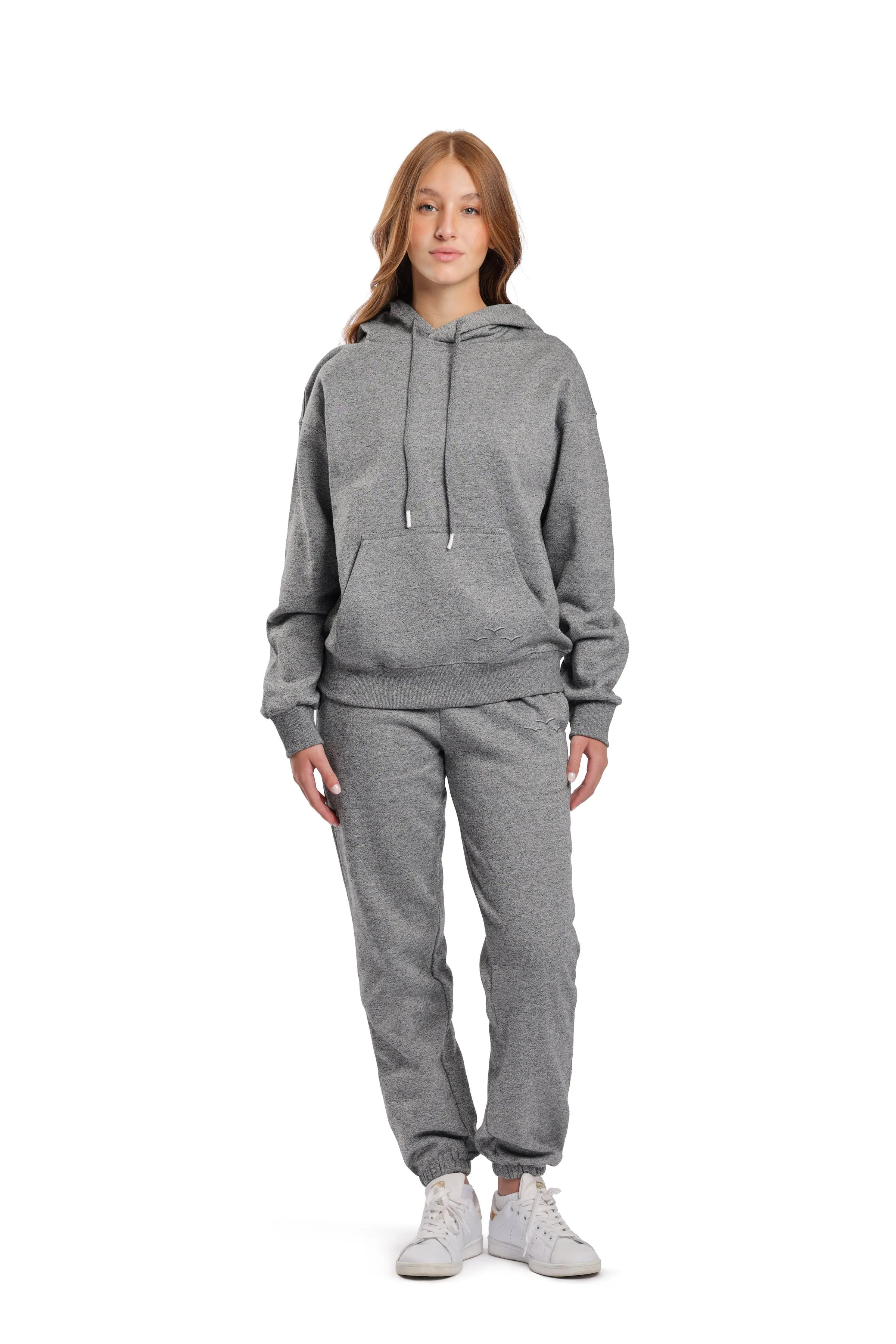 Women’s premium fleece relaxed tracksuit in granite sold by Lazypants