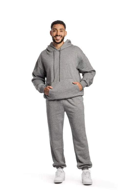 Men’s premium fleece relaxed sweatsuit set in granite made by Lazypants