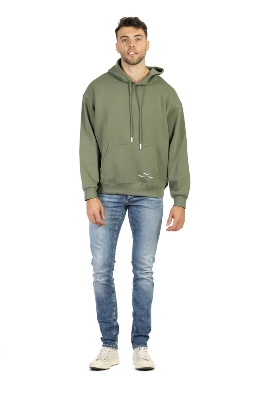 Men’s premium fleece relaxed hoodie in olive sold by Lazypants
