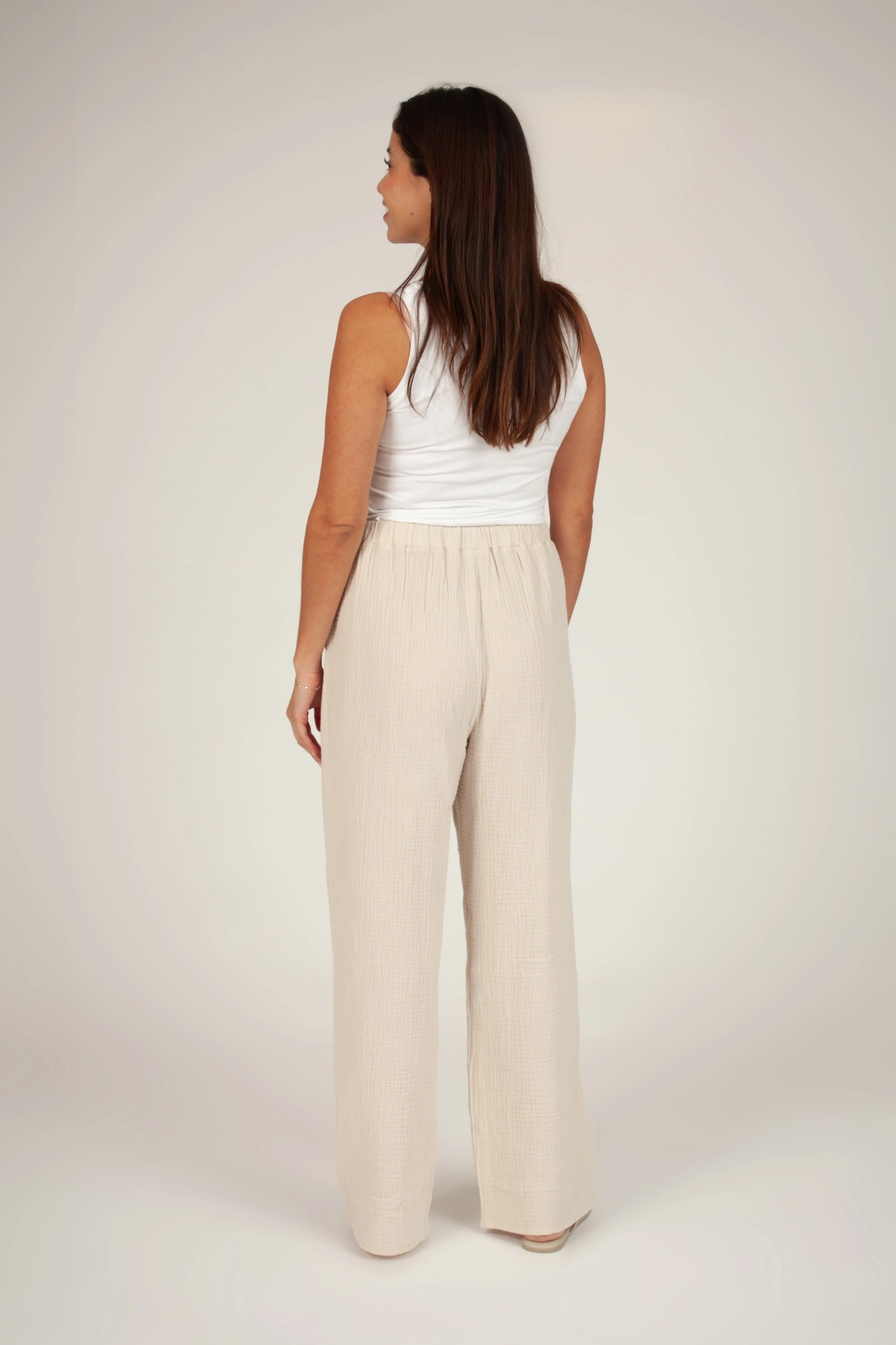 Lightweight Cotton Gauze straight leg pants in bone sold by Lazypants product image thumbnail 2