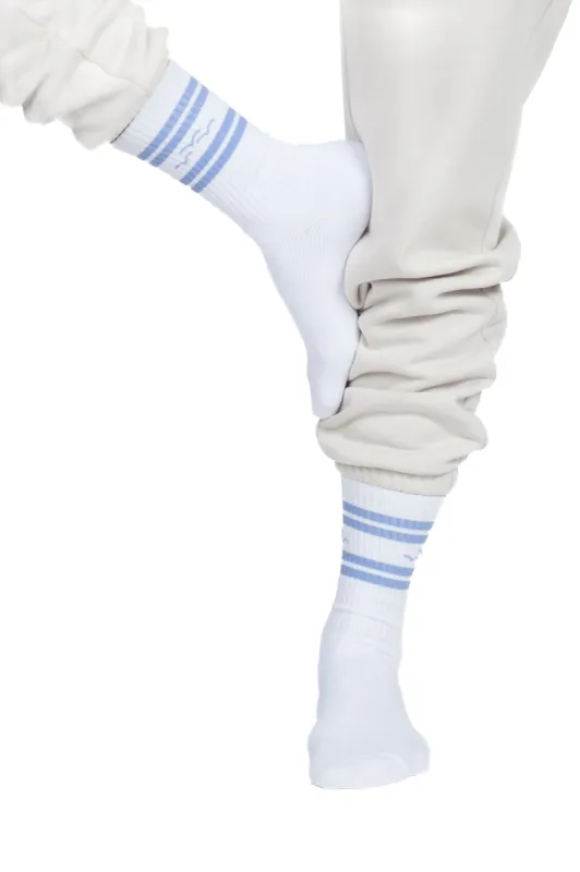 Lazy rib crew sock with jacquard sky blue stripes sold by Lazypants