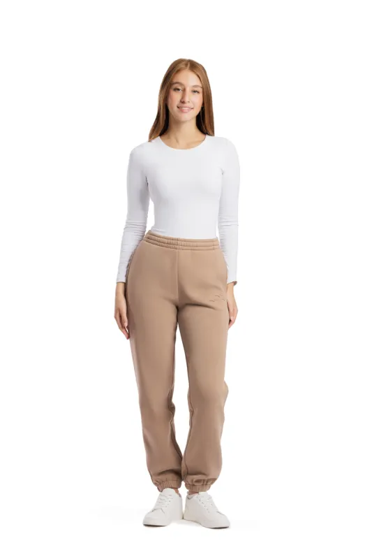 Nova premium fleece relaxed jogger in camel sold by Lazypants
