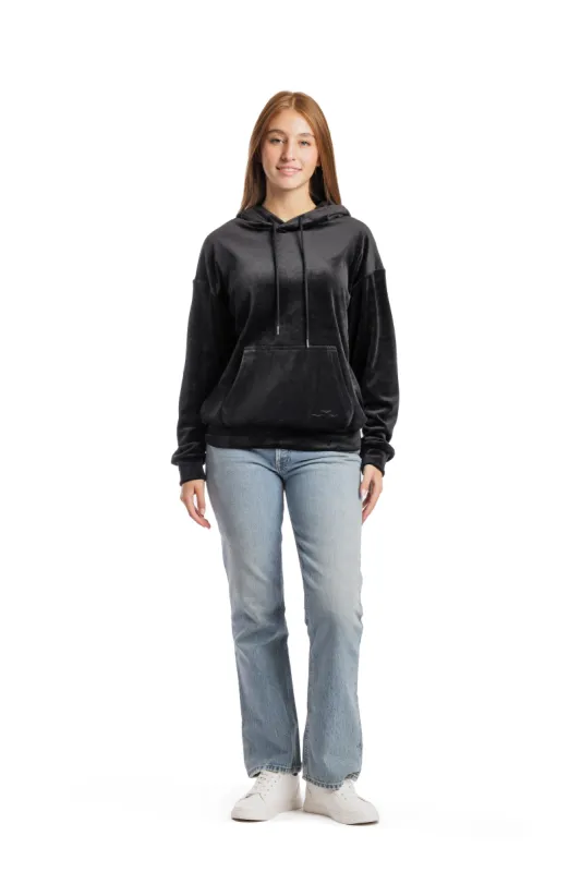 Women’s Chlo double-face velour hoodie in black sold by Lazypants
