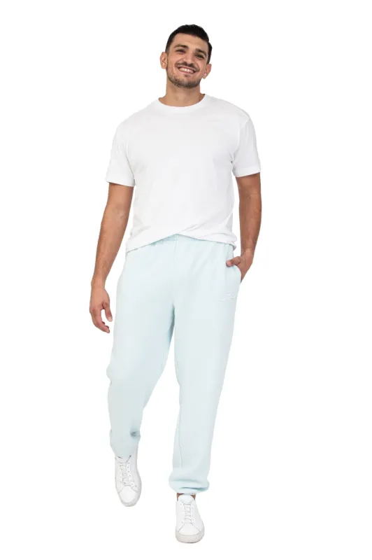 Men's premium fleece relaxed joggers in Vintage Ice Blue sold by Lazypants