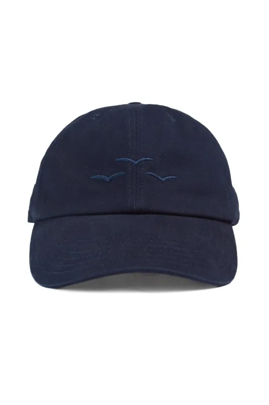 Washed cotton twill dad’s baseball cap in navy sold by Lazypants