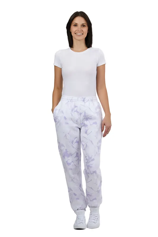 Nova premium fleece relaxed sweatpants in Lavender Floral Print sold by Lazypants