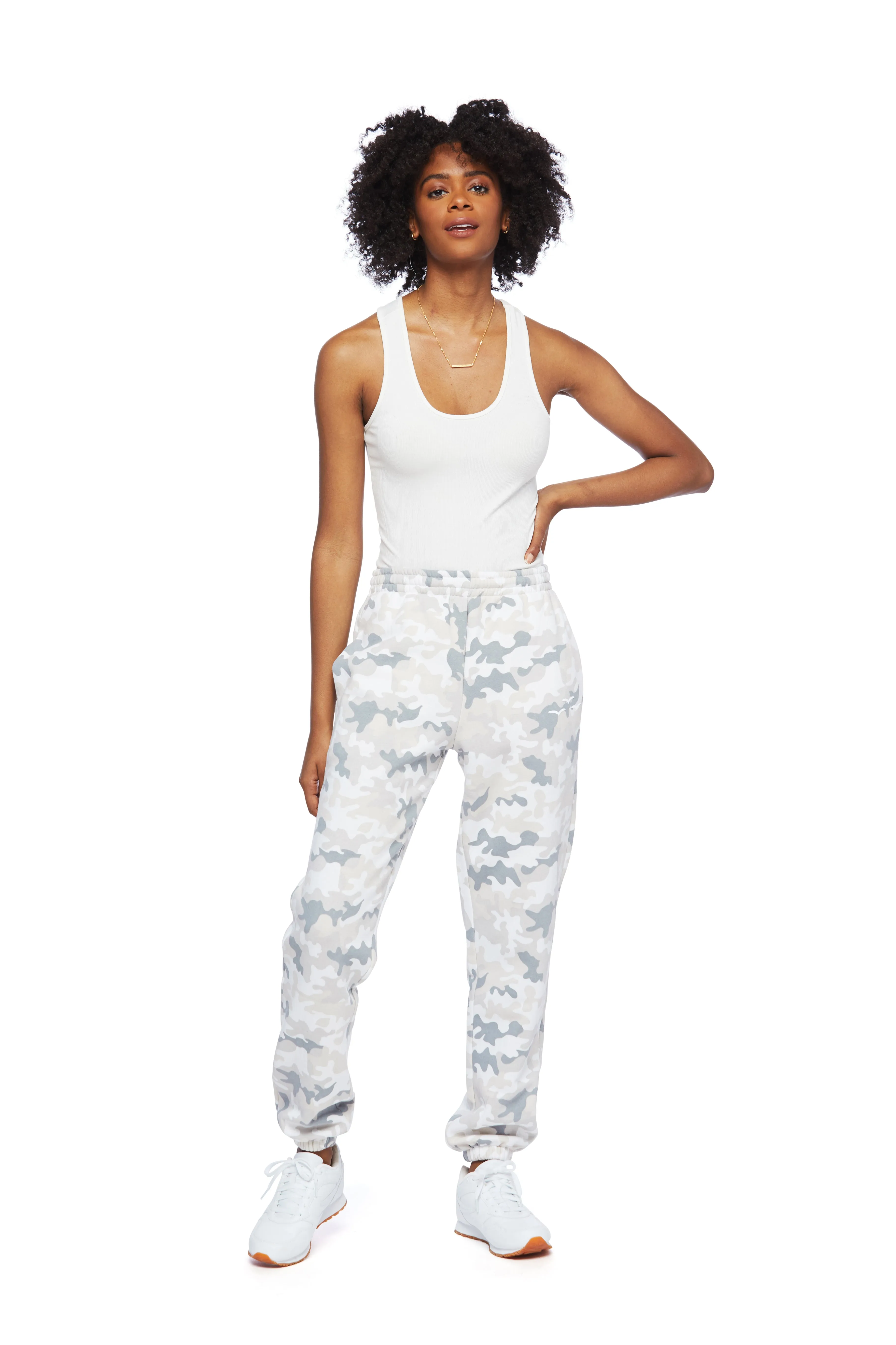 Nova premium fleece relaxed sweatpants in White Camo sold by Lazypants