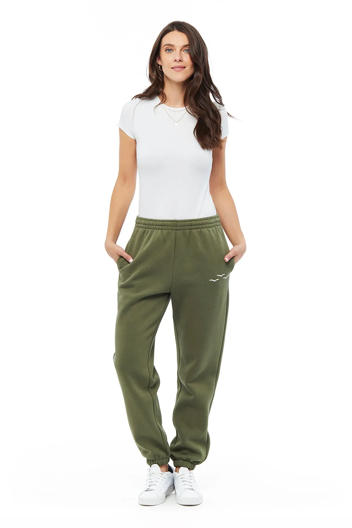 Nova premium fleece relaxed joggers in olive sold by Lazypants