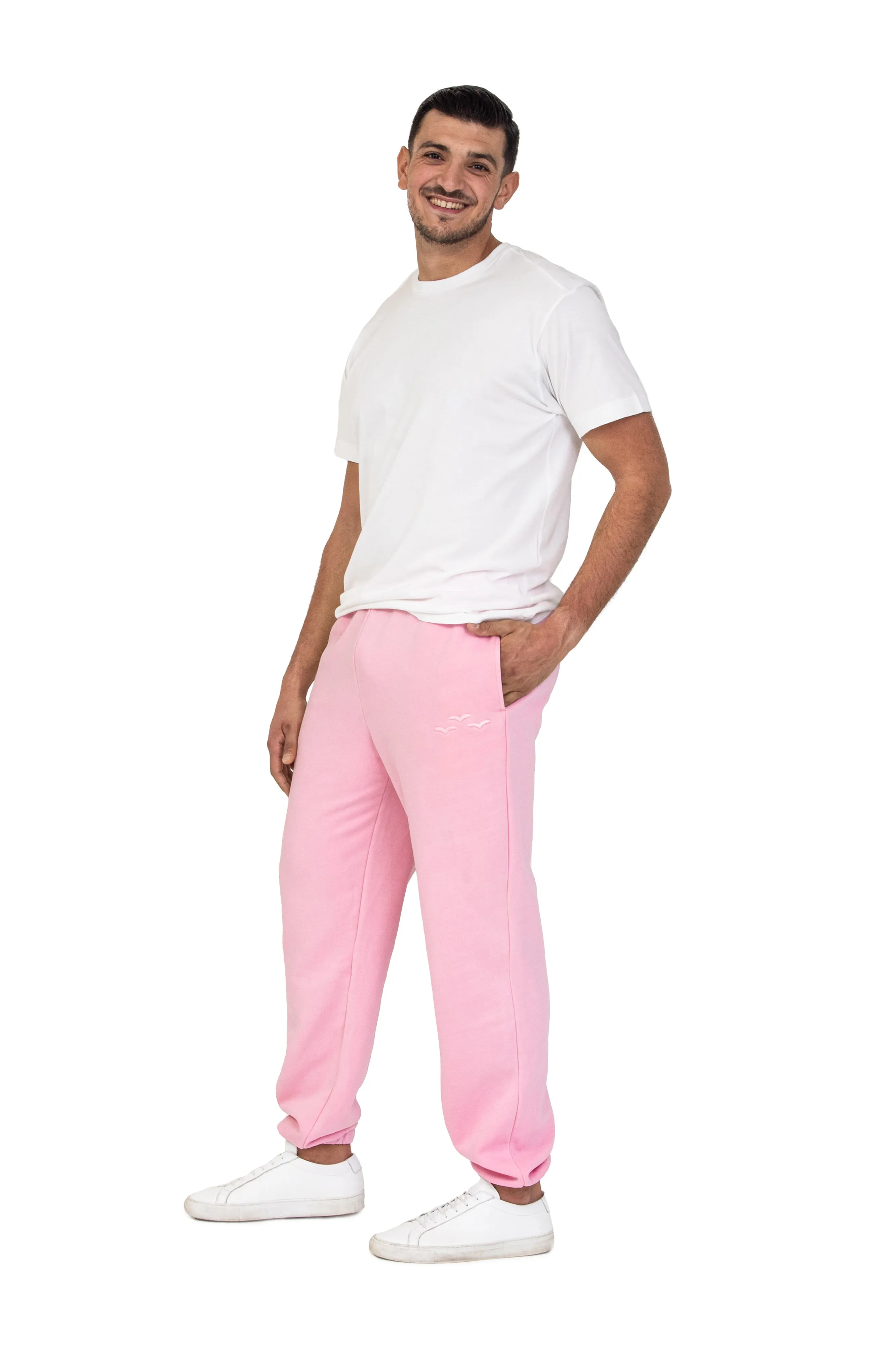 Men's premium fleece relaxed sweatpants in Vintage Bubble Gum Pink sold by Lazypants