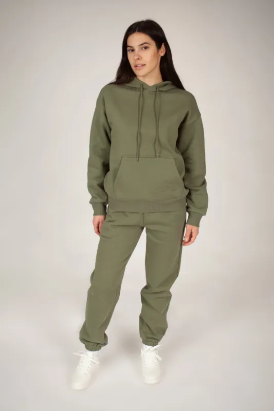Women’s premium fleece relaxed sweatsuit set in olive sold by Lazypants