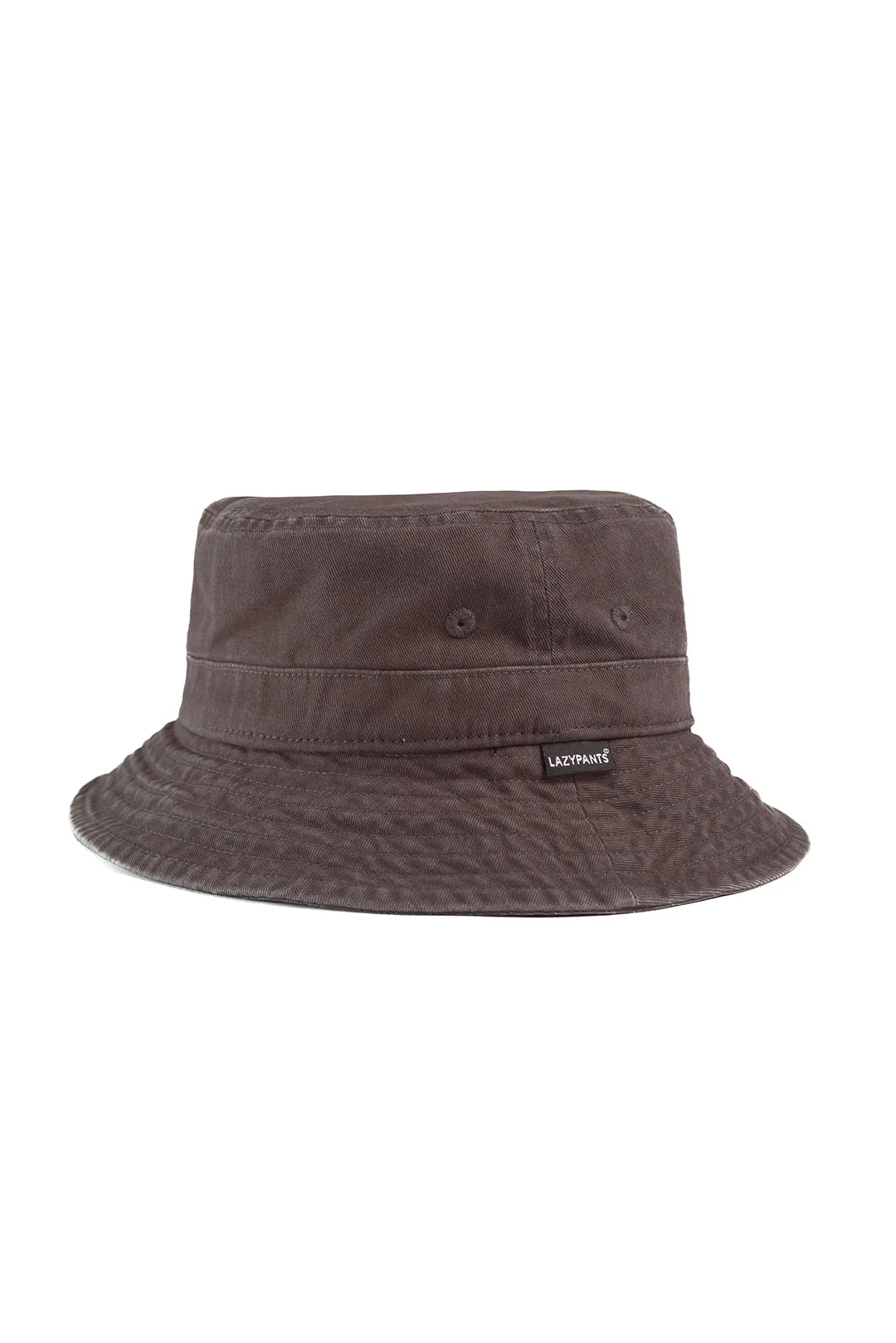 Washed cotton twill dad’s bucket hat in charcoal sold by Lazypants