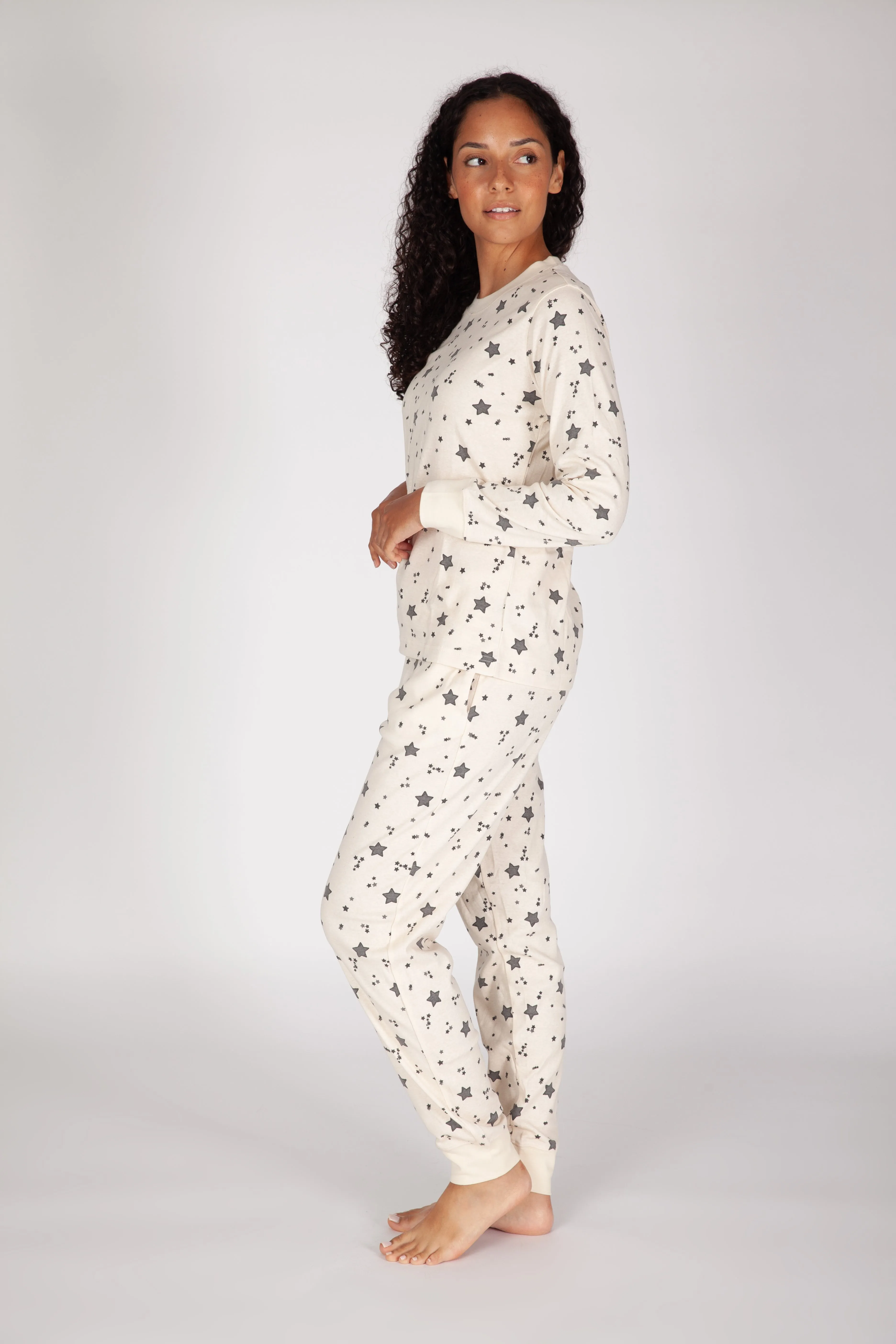 Women's Cotton Pajama Set in ivory stars sold by Lazypants product image thumbnail 3