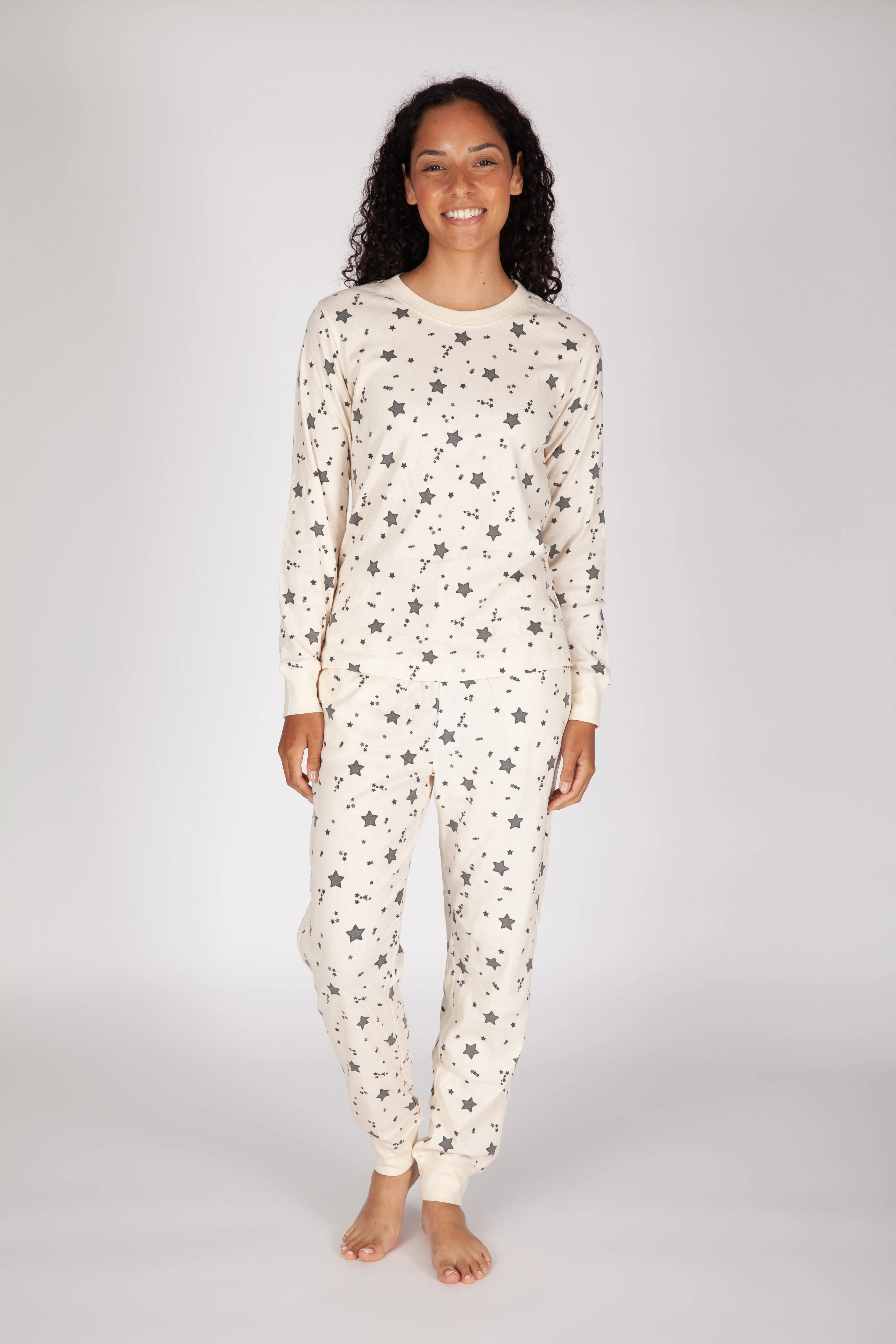 Women's Cotton Pajama Set in ivory stars sold by Lazypants