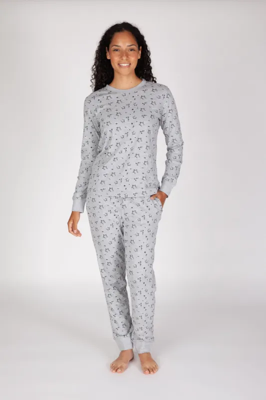 Women's Cotton Pajama Set in grey stars sold by Lazypants