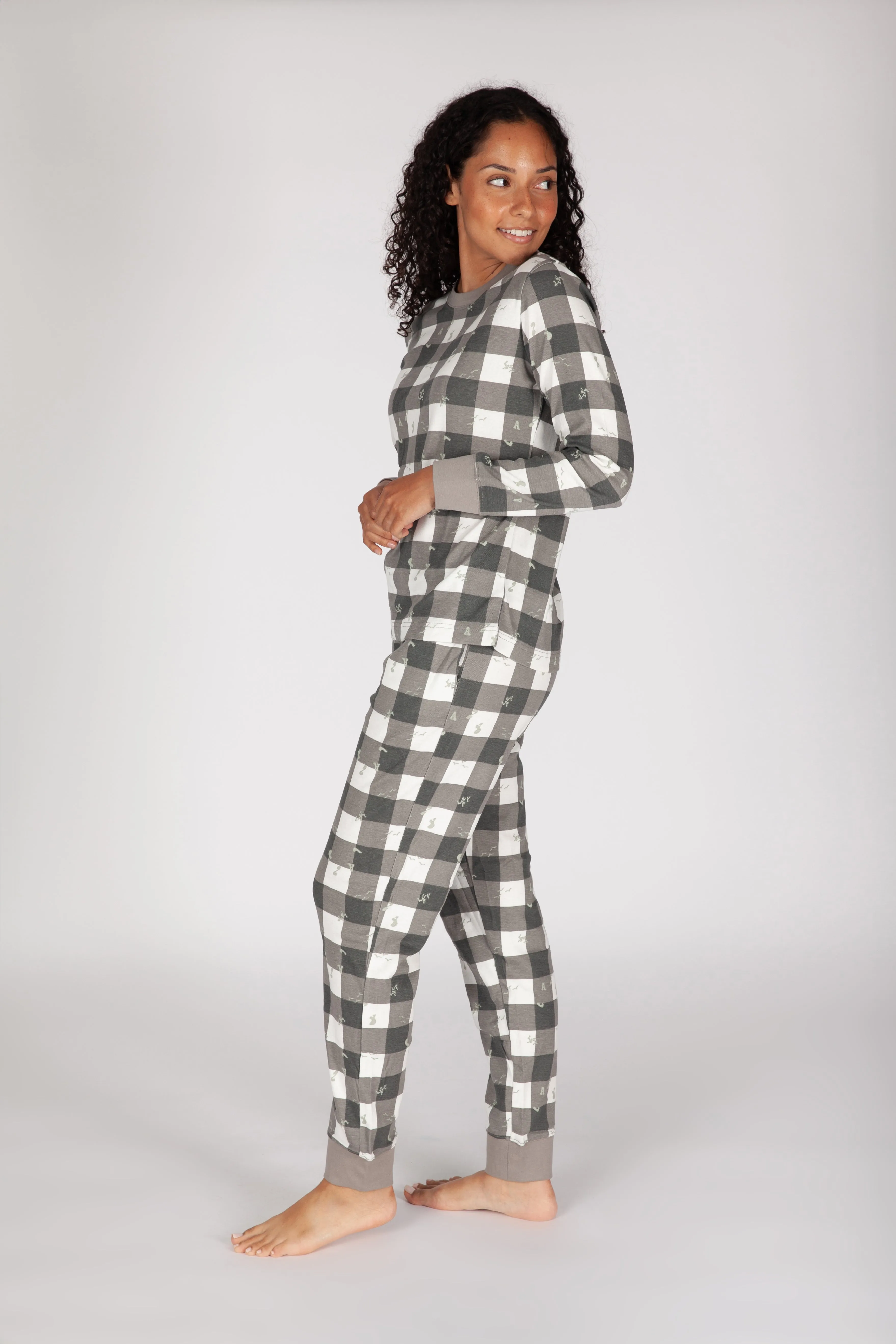 Women's Cotton Pajama Set in Lazy Bird Plaid sold by Lazypants product image thumbnail 2