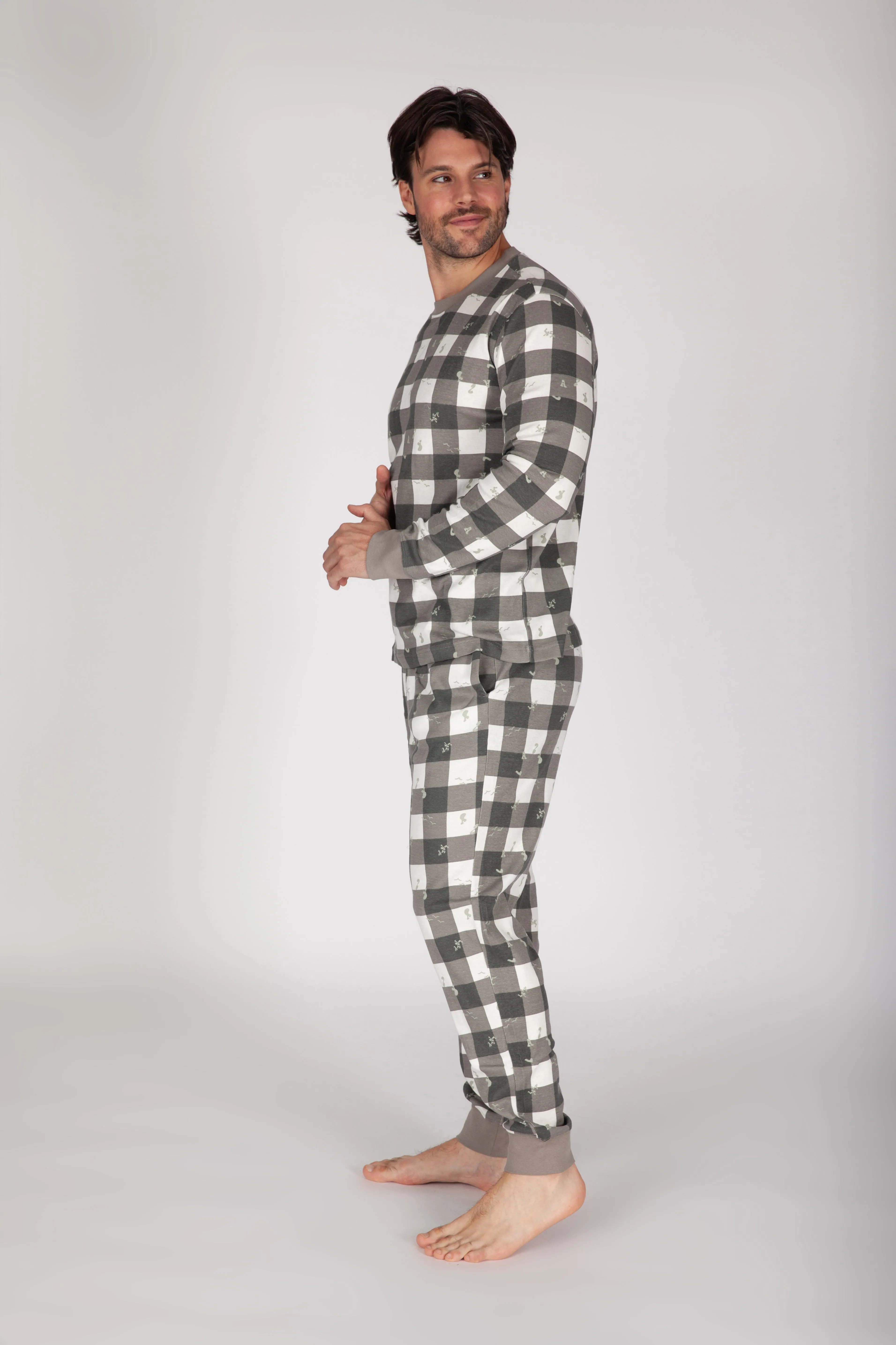 Men's Cotton Pajama Set in Lazy Bird Plaid sold by Lazypants product image thumbnail 3