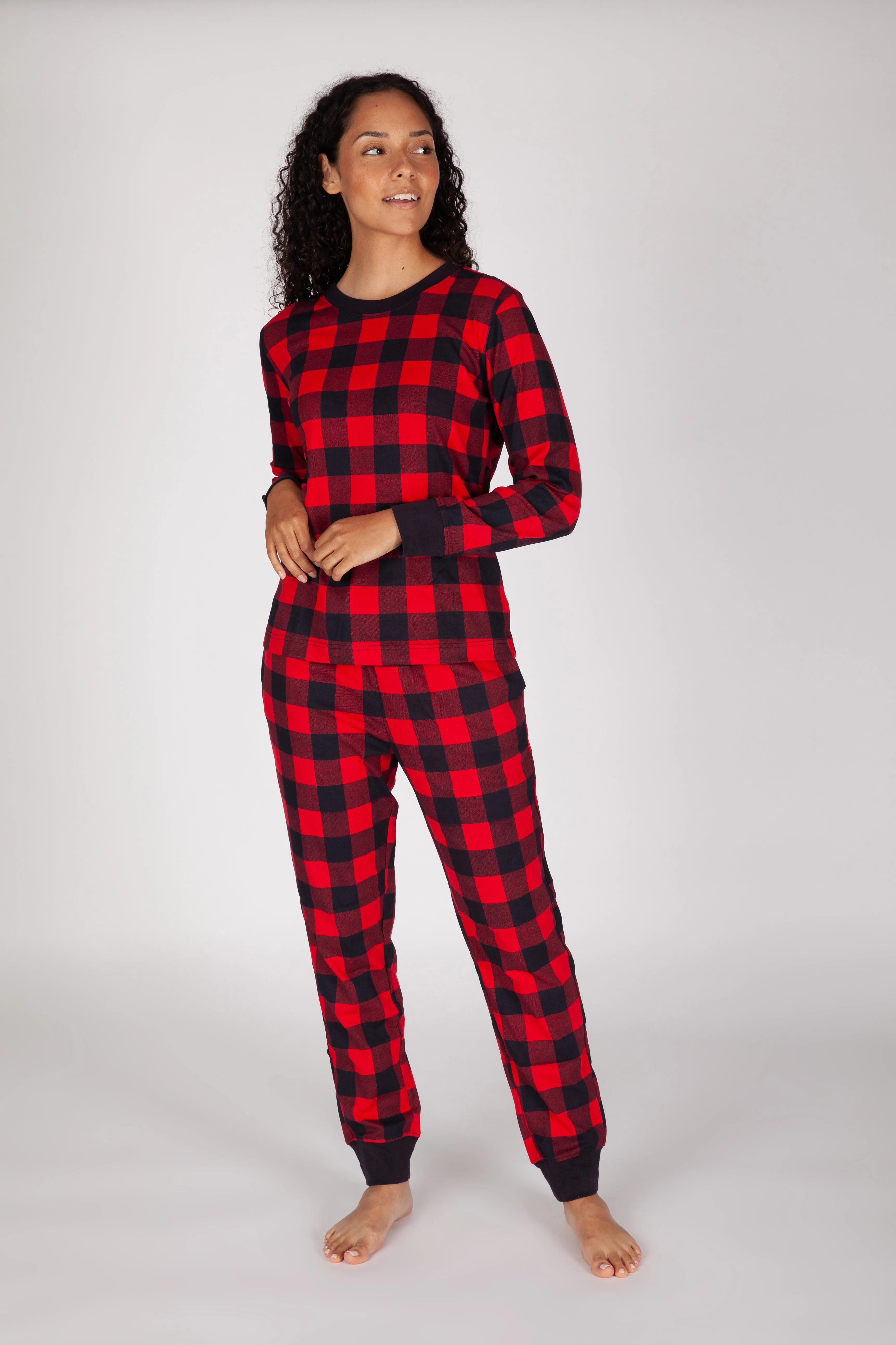 Women's Cotton Pajama Set in Red Buffalo Plaid sold by Lazypants