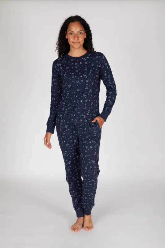 Women's Cotton Pajama Set in Navy Sky sold by Lazypants