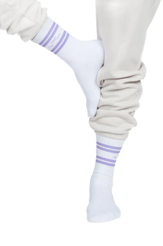 🎁 Lazy rib crew sock with jacquard lavender stripes (100% off) sold by Lazypants