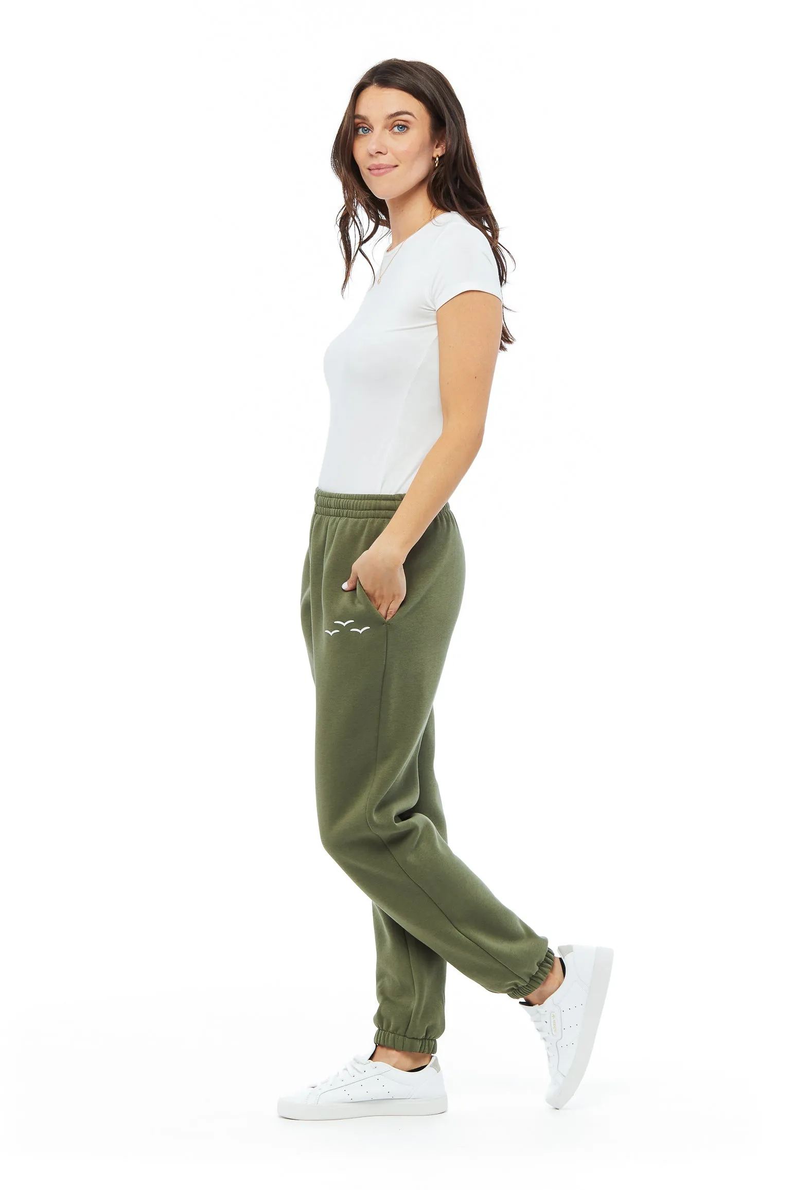 ***WHITE BIRDS*** premium fleece relaxed joggers in olive sold by Lazypants product image thumbnail 3