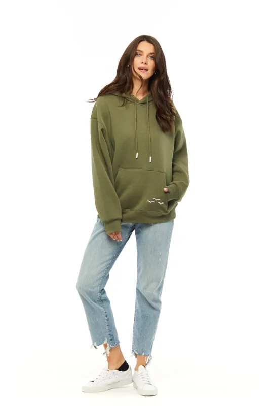 ***WHITE BIRDS*** Relaxed Fit Hoodie In olive sold by Lazypants