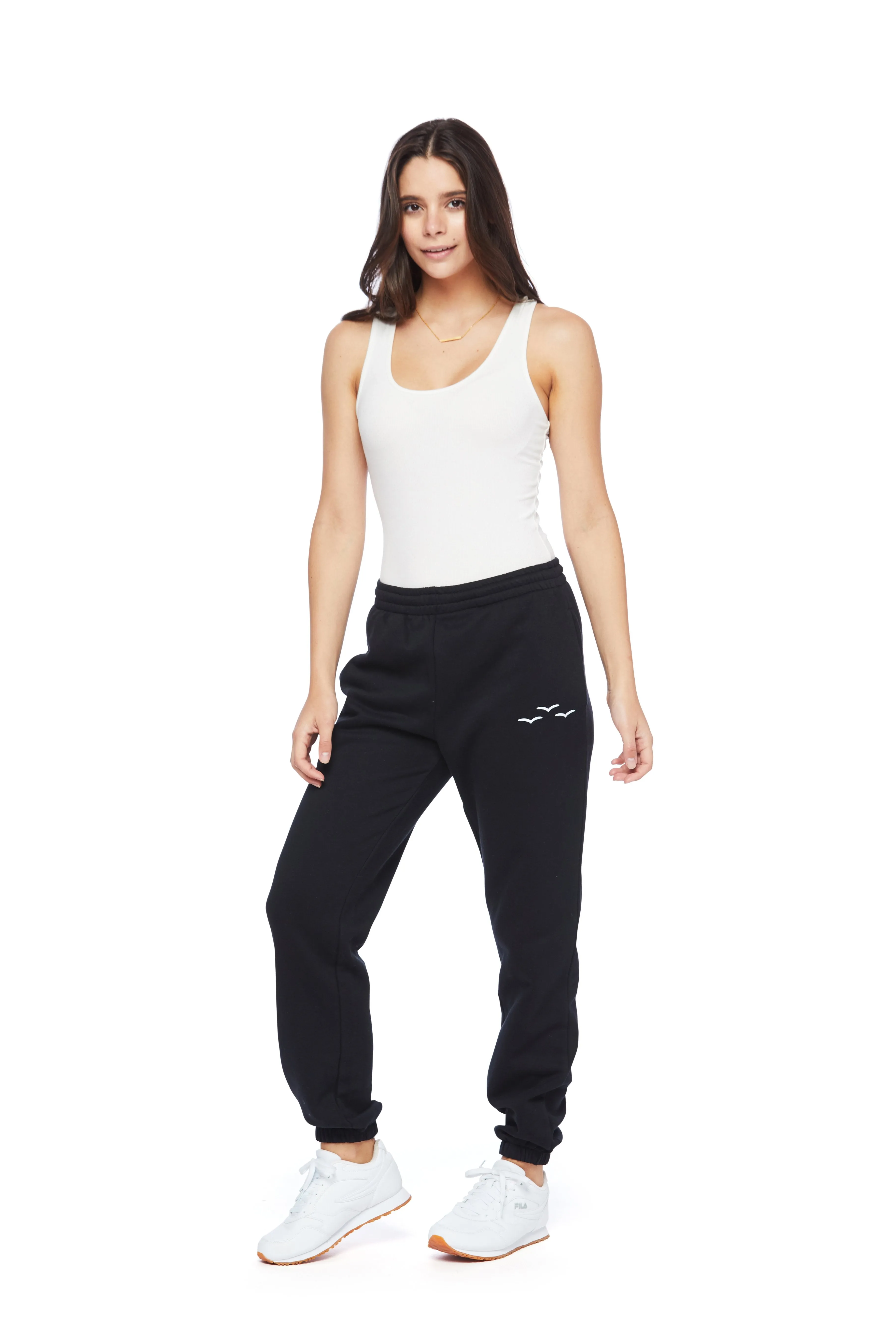 ***WHITE BIRDS*** premium fleece relaxed jogger in black sold by Lazypants