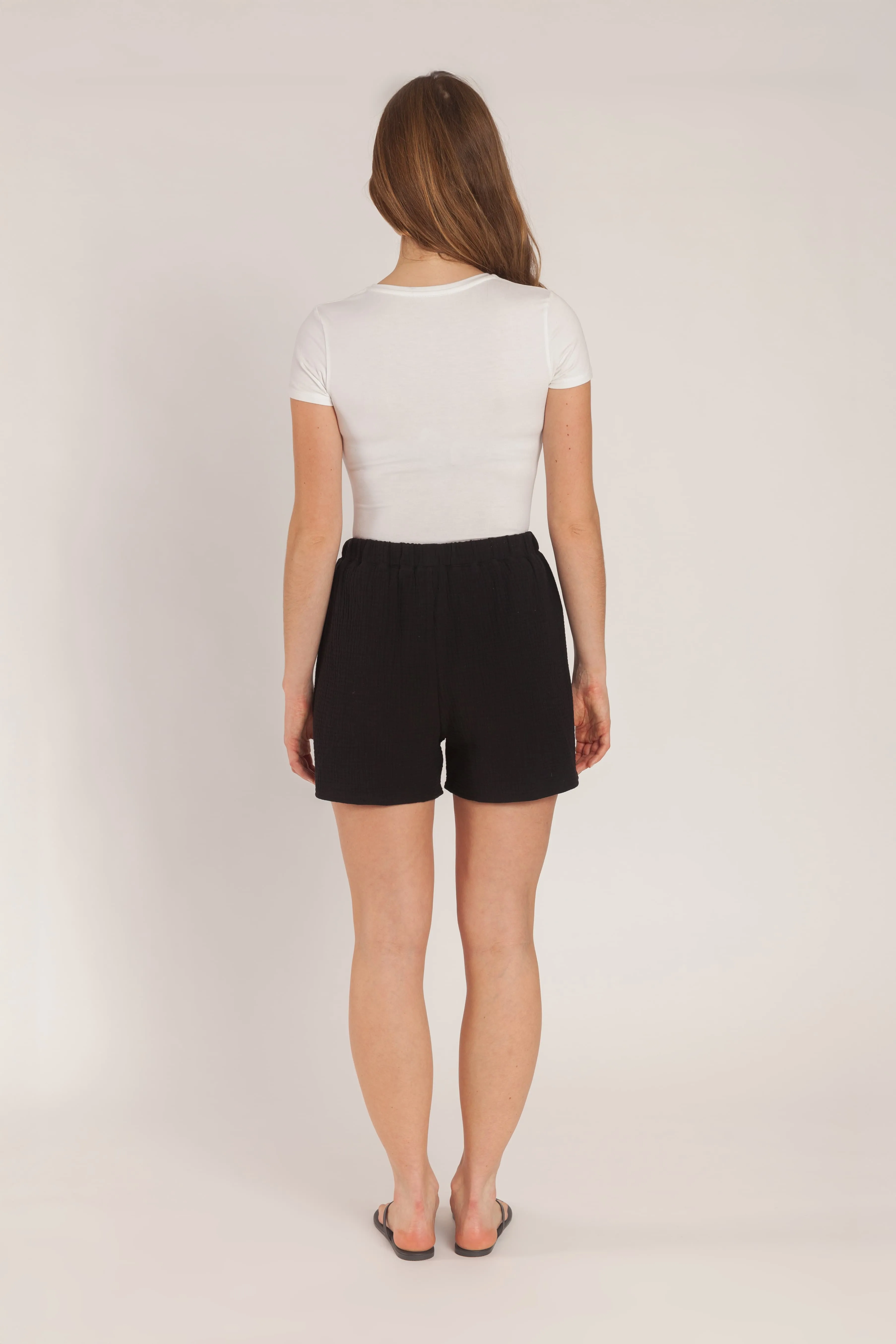 Aubrey Cotton Gauze 3 inch shorts in black sold by Lazypants product image thumbnail 2