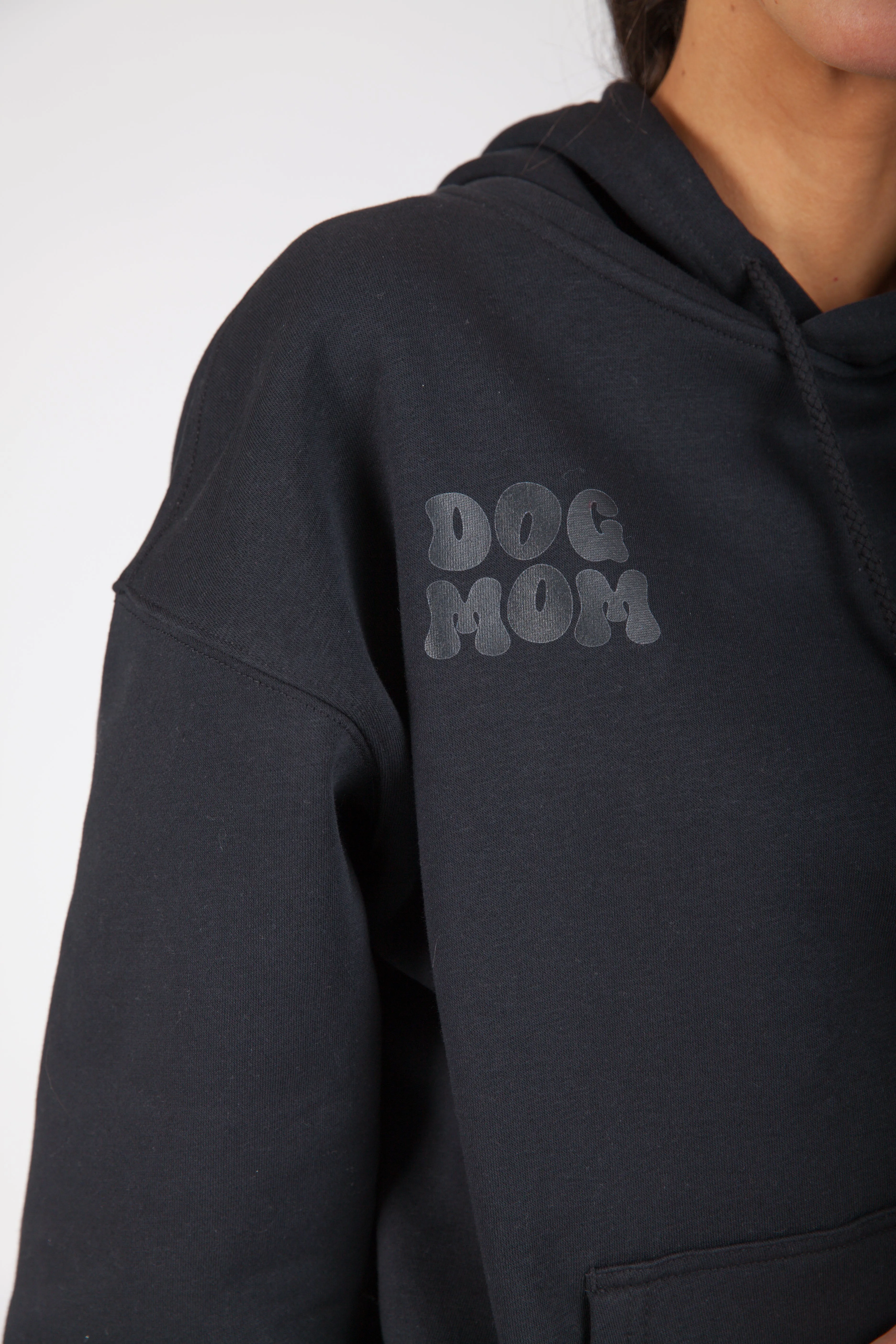 Dog mom relaxed fleece hoodie in black sold by Lazypants product image thumbnail 2