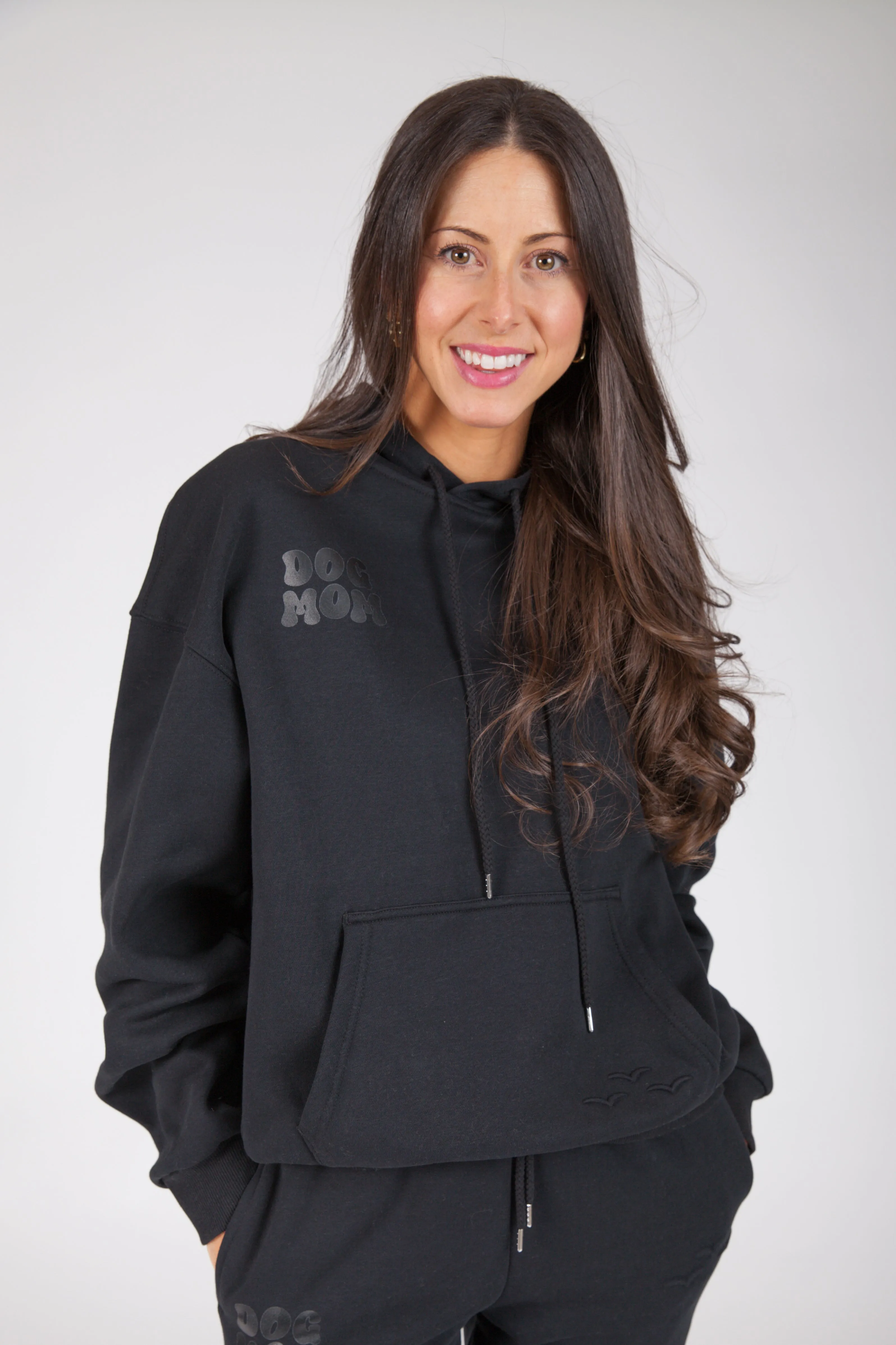 Dog mom relaxed fleece hoodie in black sold by Lazypants