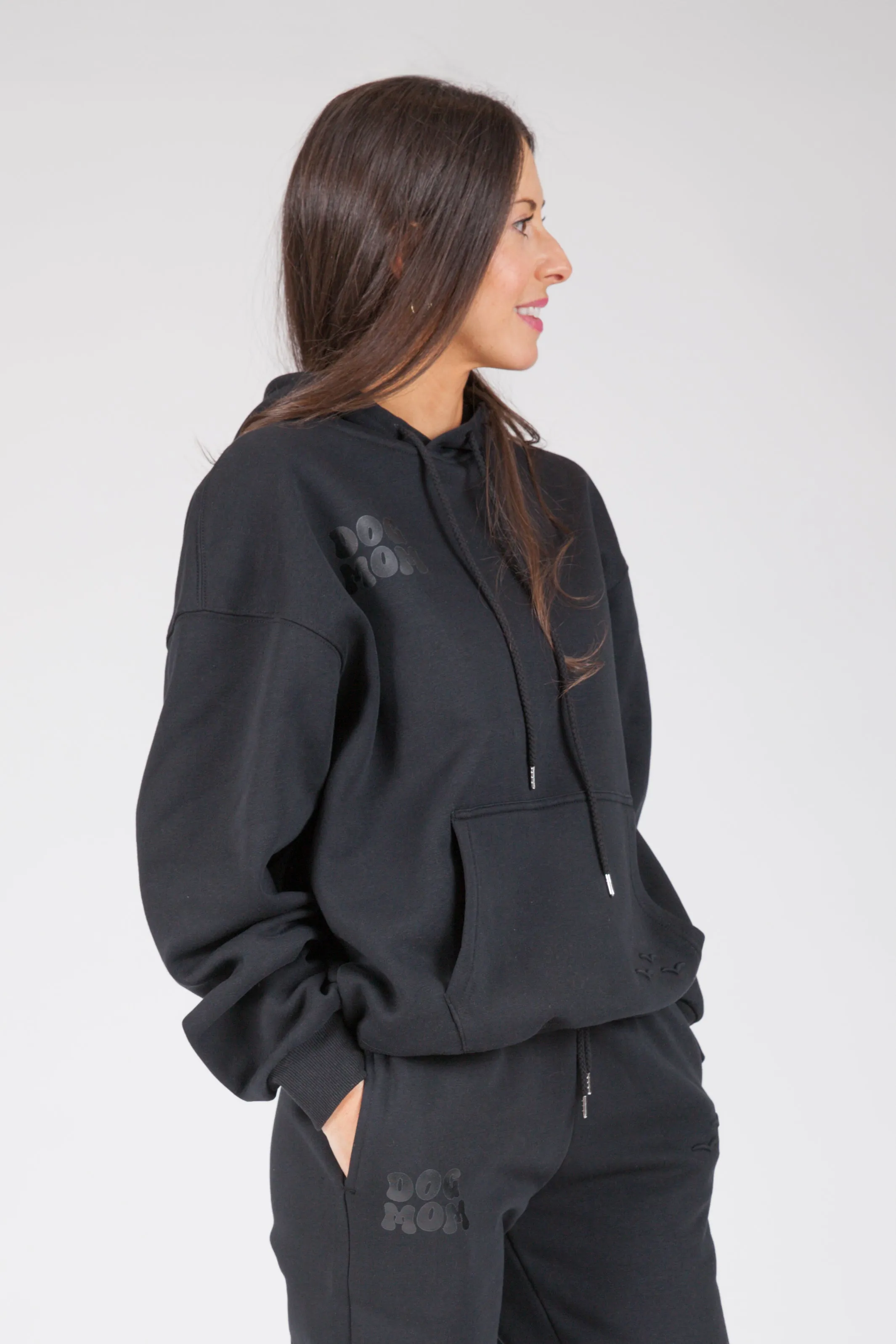 Dog mom relaxed fleece hoodie in black sold by Lazypants product image thumbnail 4