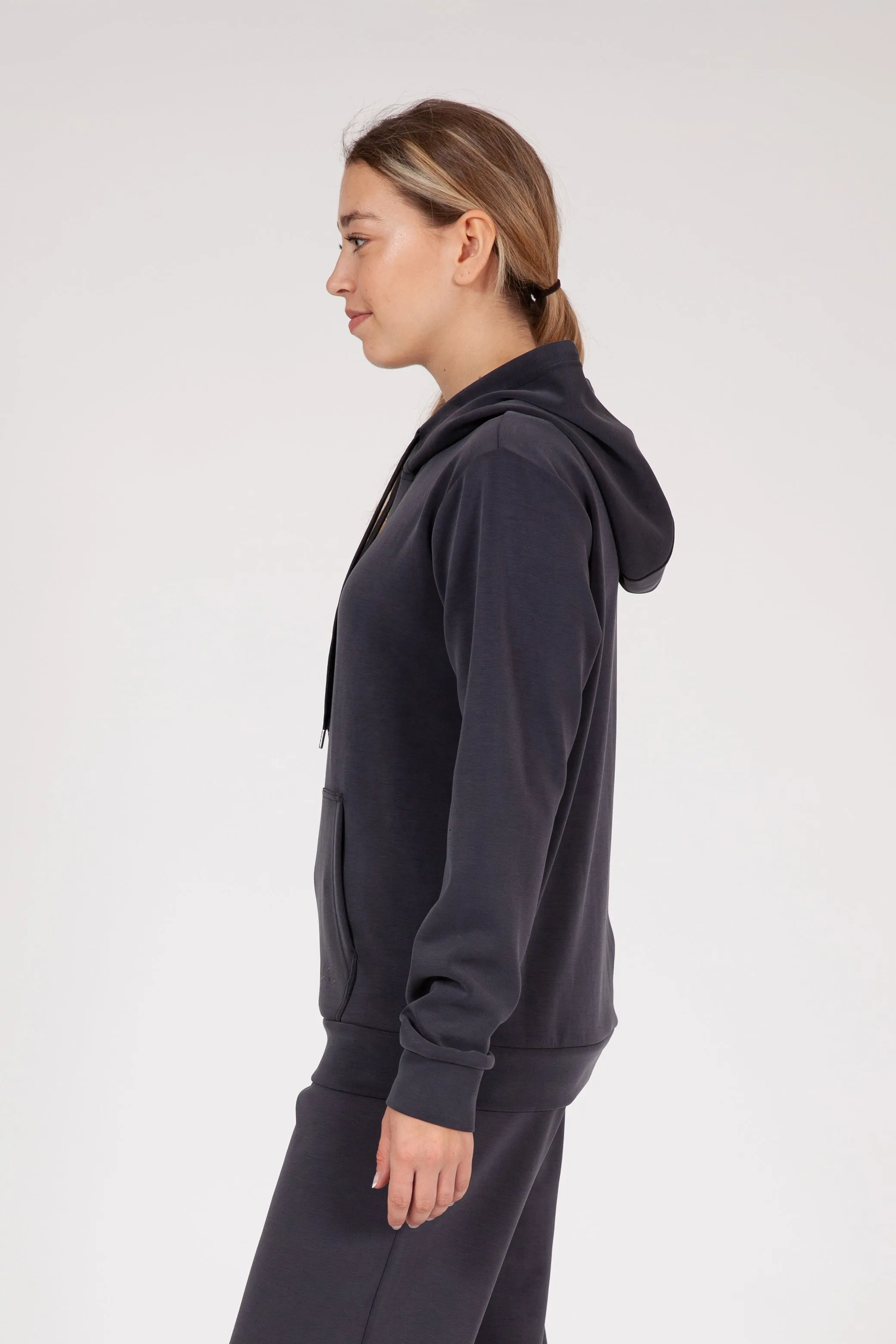 Luxe sueded double knit hoodie in charcoal sold by Lazypants product image thumbnail 4