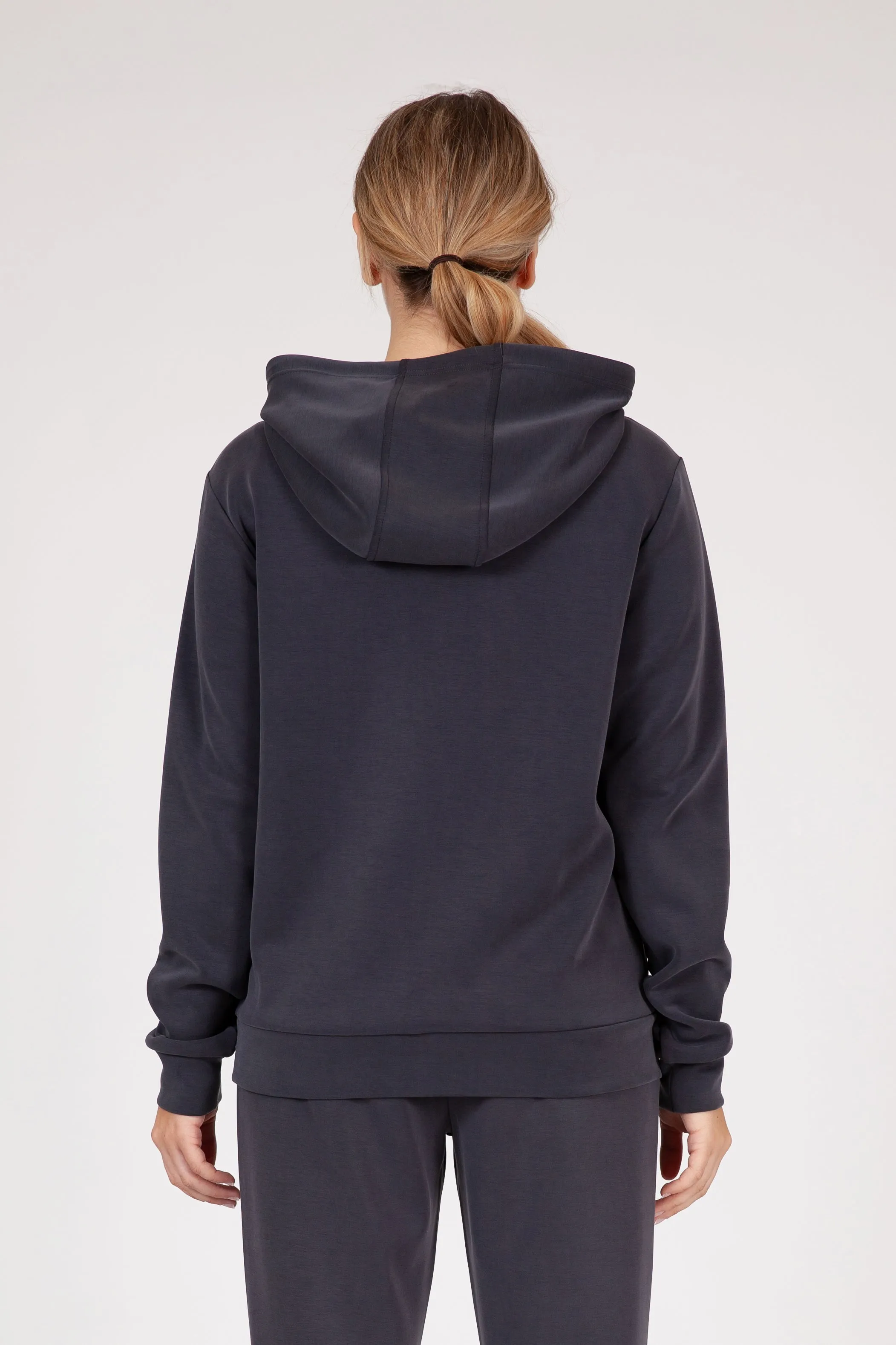 Luxe sueded double knit hoodie in charcoal sold by Lazypants product image thumbnail 2