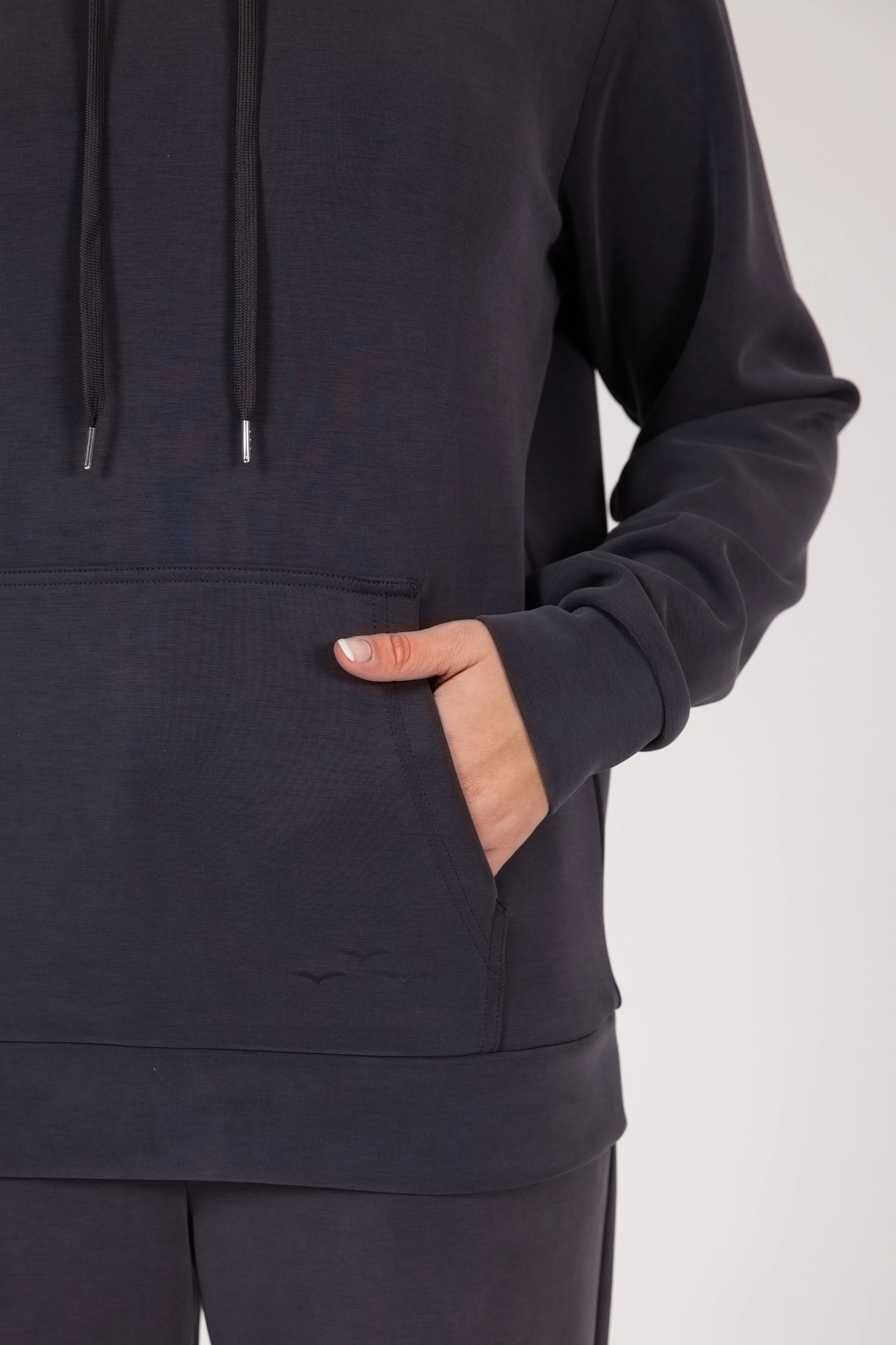 Luxe sueded double knit hoodie in charcoal sold by Lazypants product image thumbnail 3