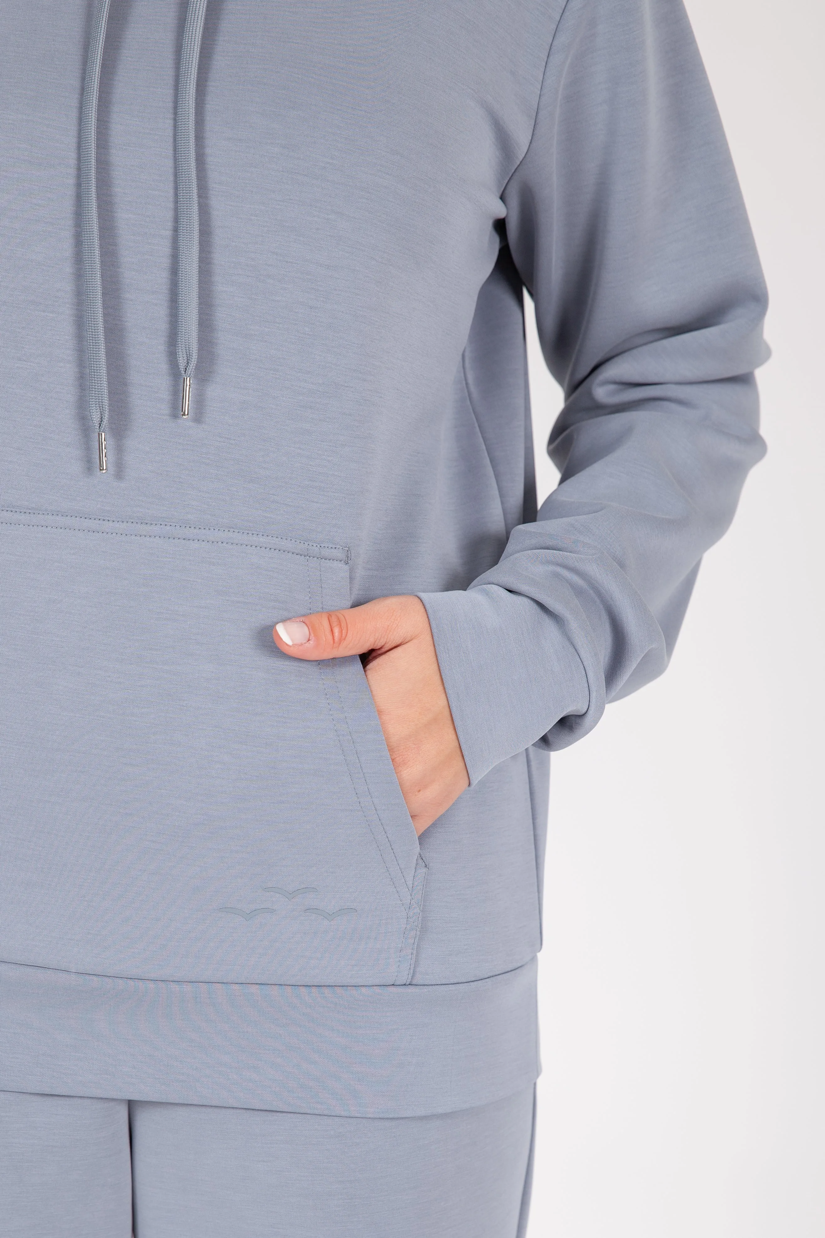 Luxe sueded double knit hoodie in dusty blue sold by Lazypants product image thumbnail 3