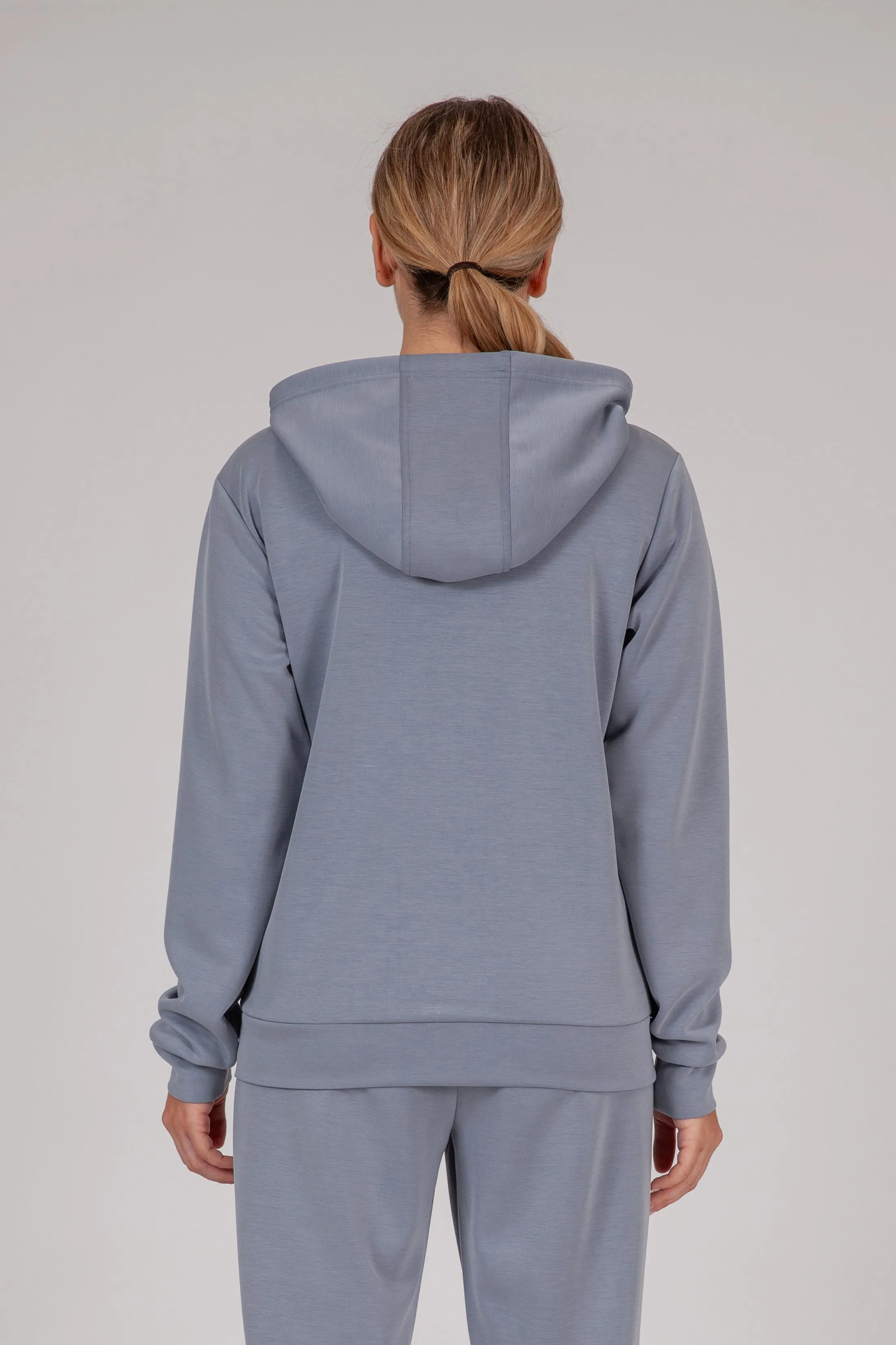 Luxe sueded double knit hoodie in dusty blue sold by Lazypants product image thumbnail 2