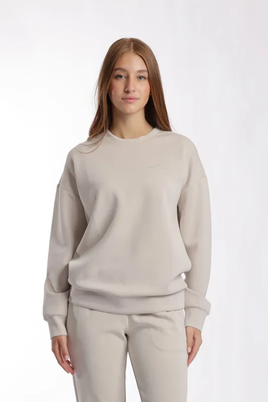 Premium luxe sueded double knit crewneck sweatshirt in bone sold by Lazypants
