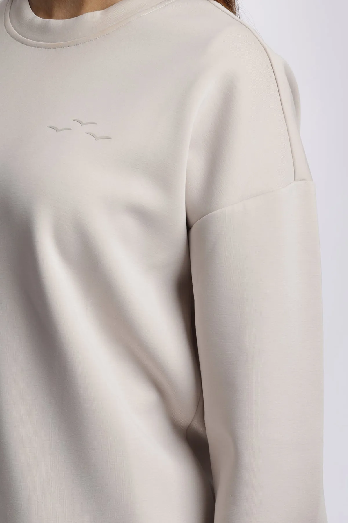 Luxe sueded double knit crewneck sweatshirt in bone sold by Lazypants product image thumbnail 4