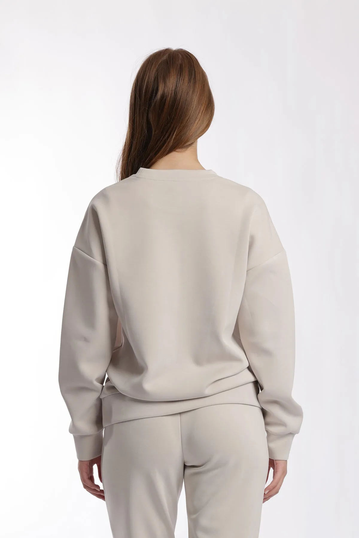 Luxe sueded double knit crewneck sweatshirt in bone sold by Lazypants product image thumbnail 2