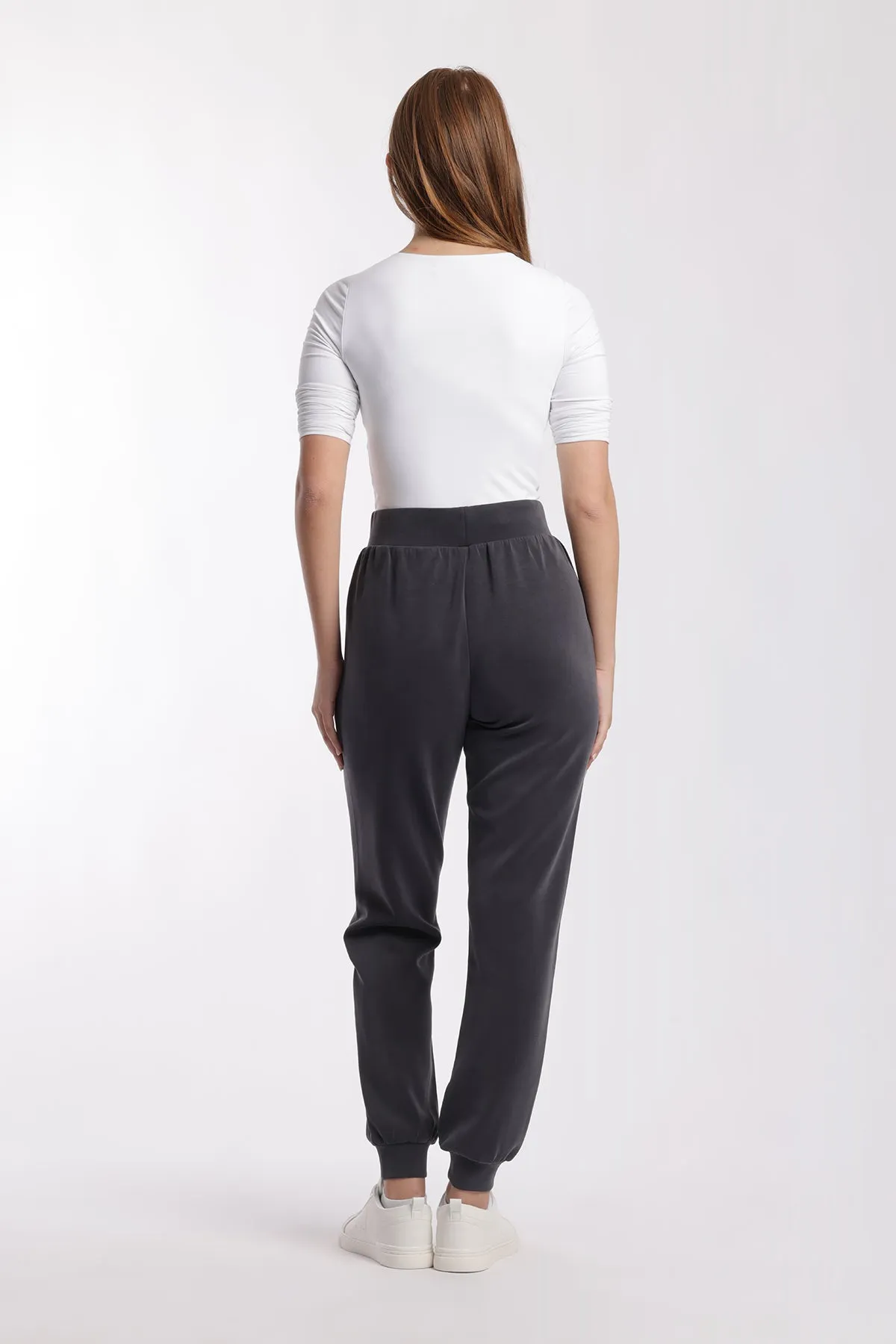 Luxe sueded double knit jogger in charcoal sold by Lazypants product image thumbnail 2