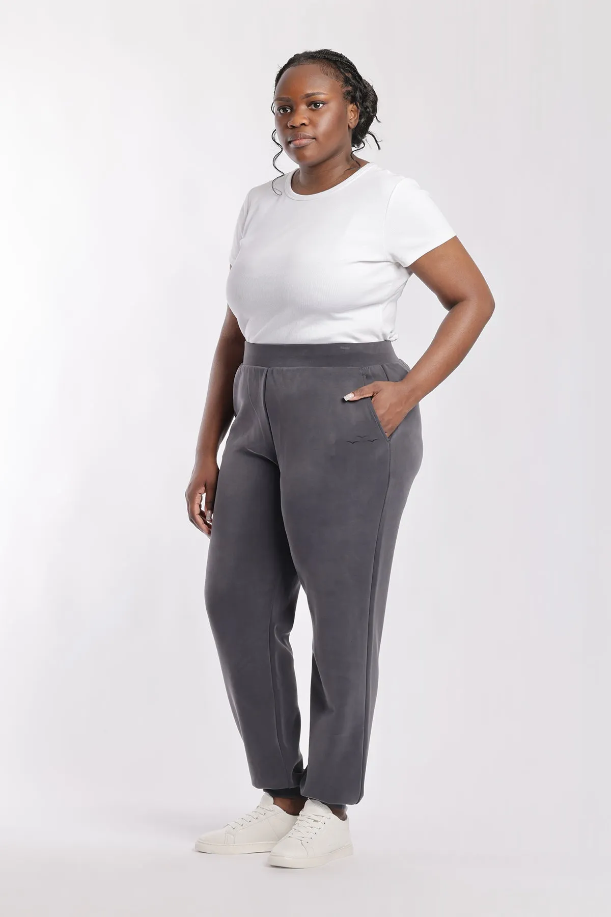 Luxe sueded double knit jogger in charcoal sold by Lazypants product image thumbnail 4