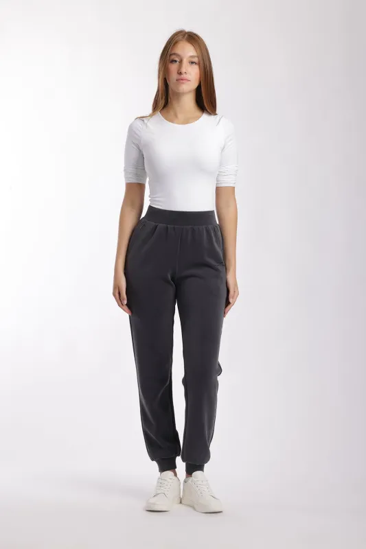 Luxe sueded double knit jogger in charcoal made by Lazypants