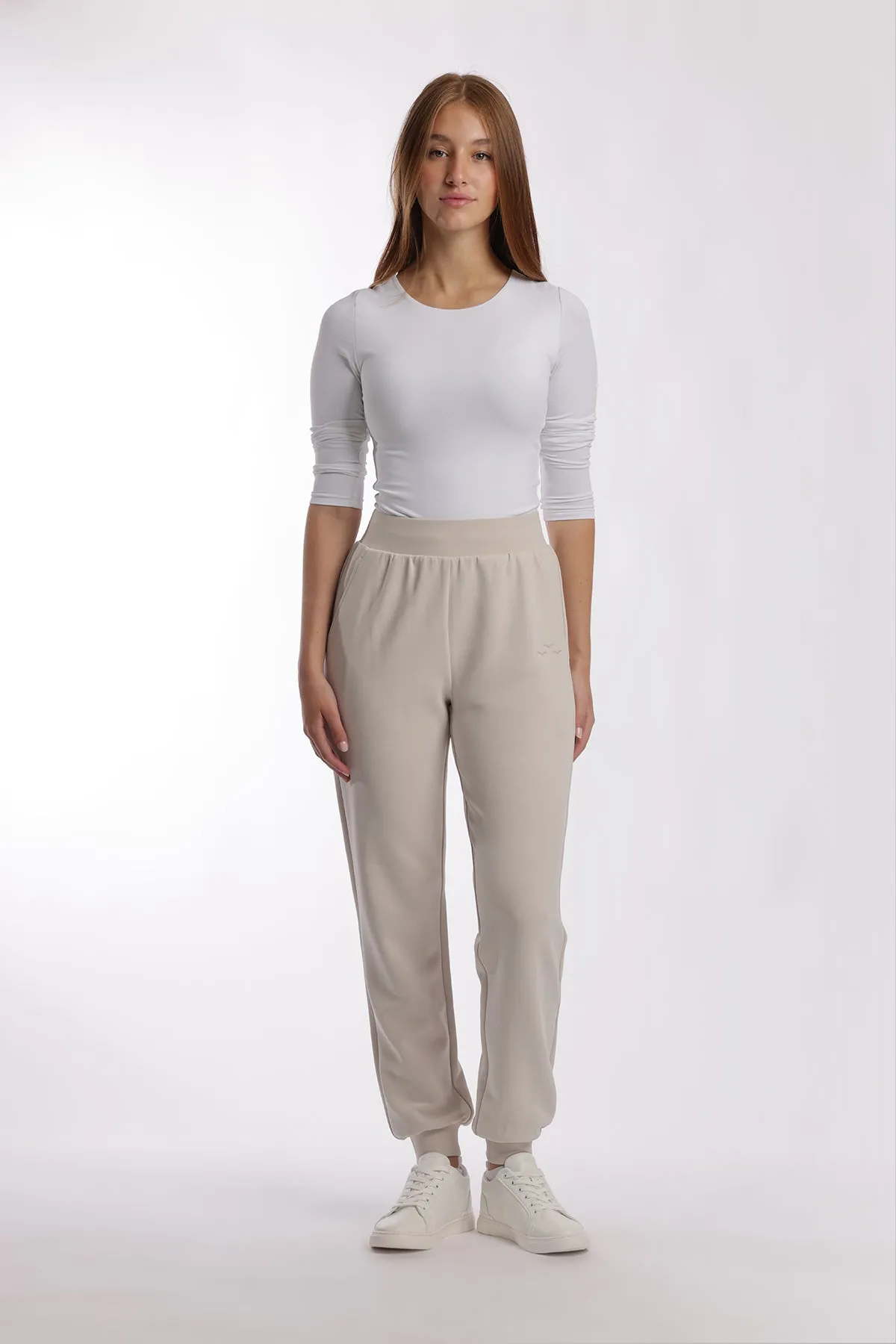 Luxe sueded double knit jogger in bone sold by Lazypants