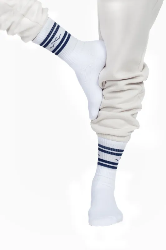 🎁 Lazy rib crew sock with jacquard stripes in navy (100% off) sold by Lazypants